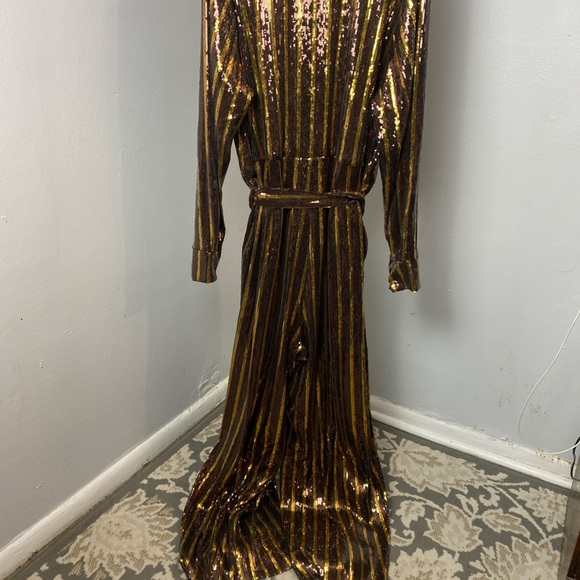 Eloquii Brown and Green Jumpsuit with Wrap-Style Top - Picture 8 of 13